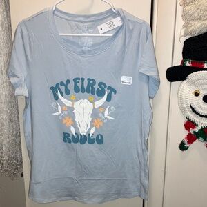 Time and Tru Light Blue 'My First Rodeo' Tee Maternity Large New